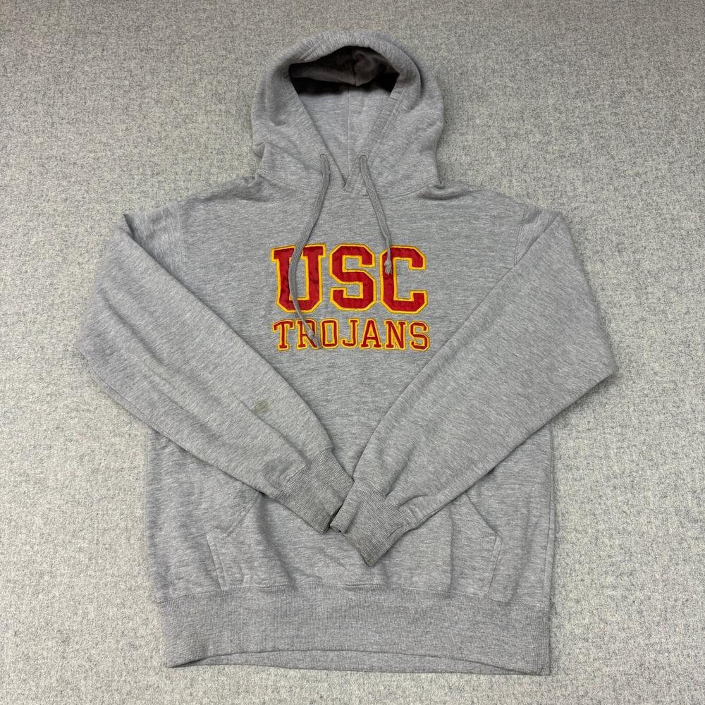Authentic Apparel USC Trojans Hoodie Small Gray Embroidered Pullover Sweatshirt